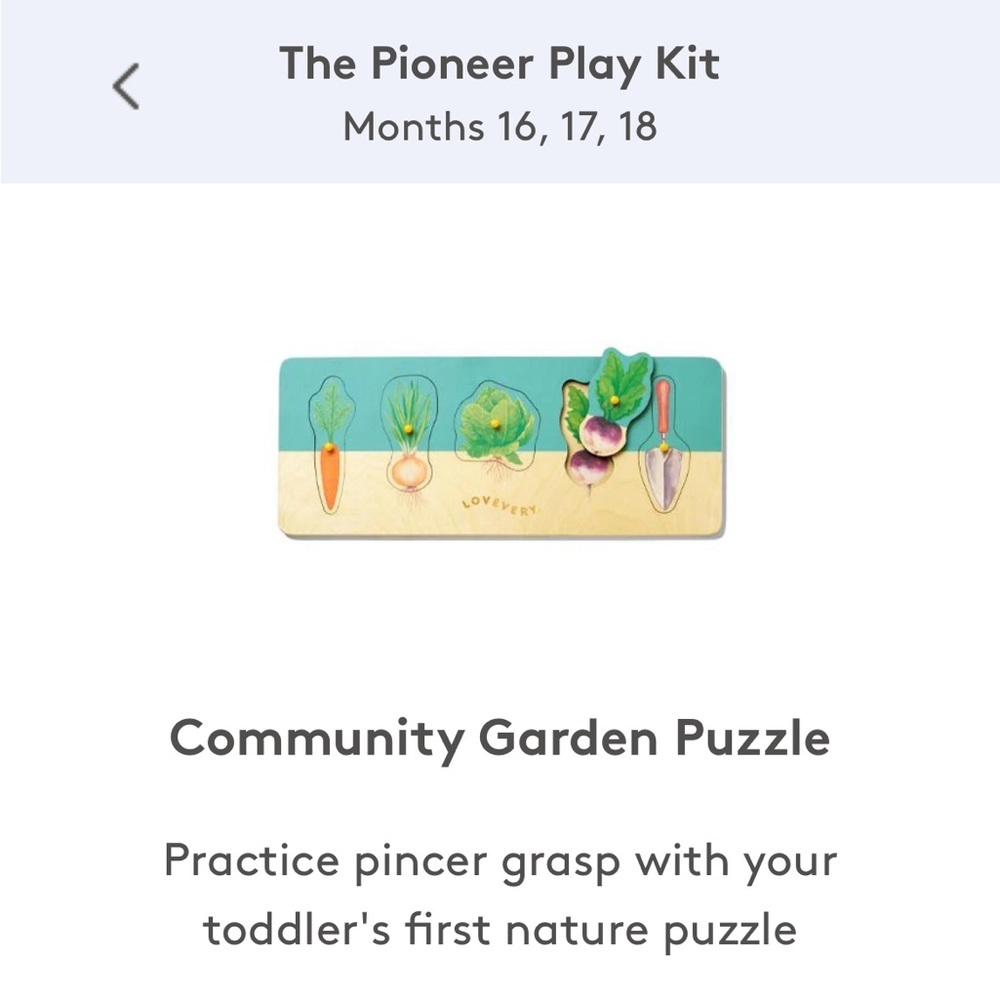 • Lovevery • The Pioneer Play Kit Months 16, 17, 18 Community Garden Puzzle